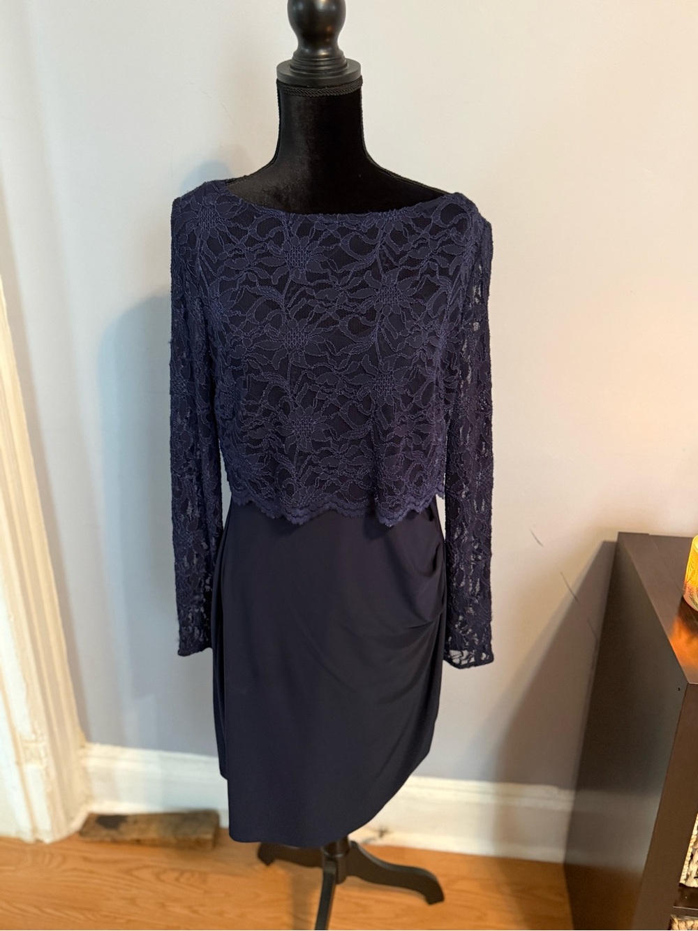 Ralph Lauren Navy Lace Long-Sleeve Overlay Dress